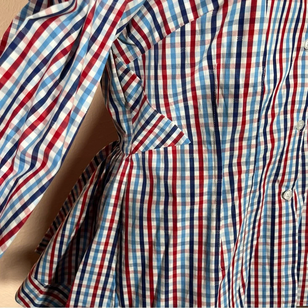 Greyson Gingham puff sleeve Peplum Feminine Western Buttondown shirt - Picture 14 of 17